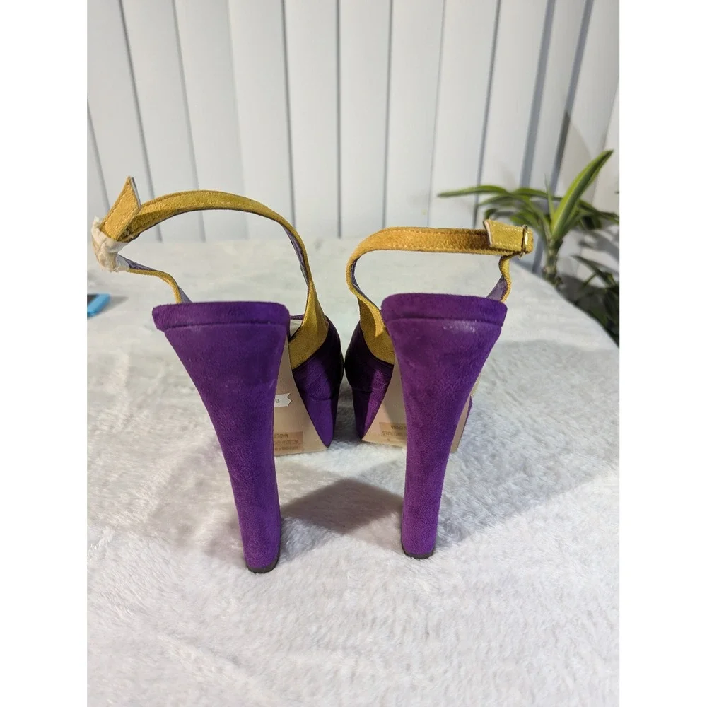 Kayleen Platform Sandals Women 8 Purple Gold Good Chunky Block Heel Slingback
